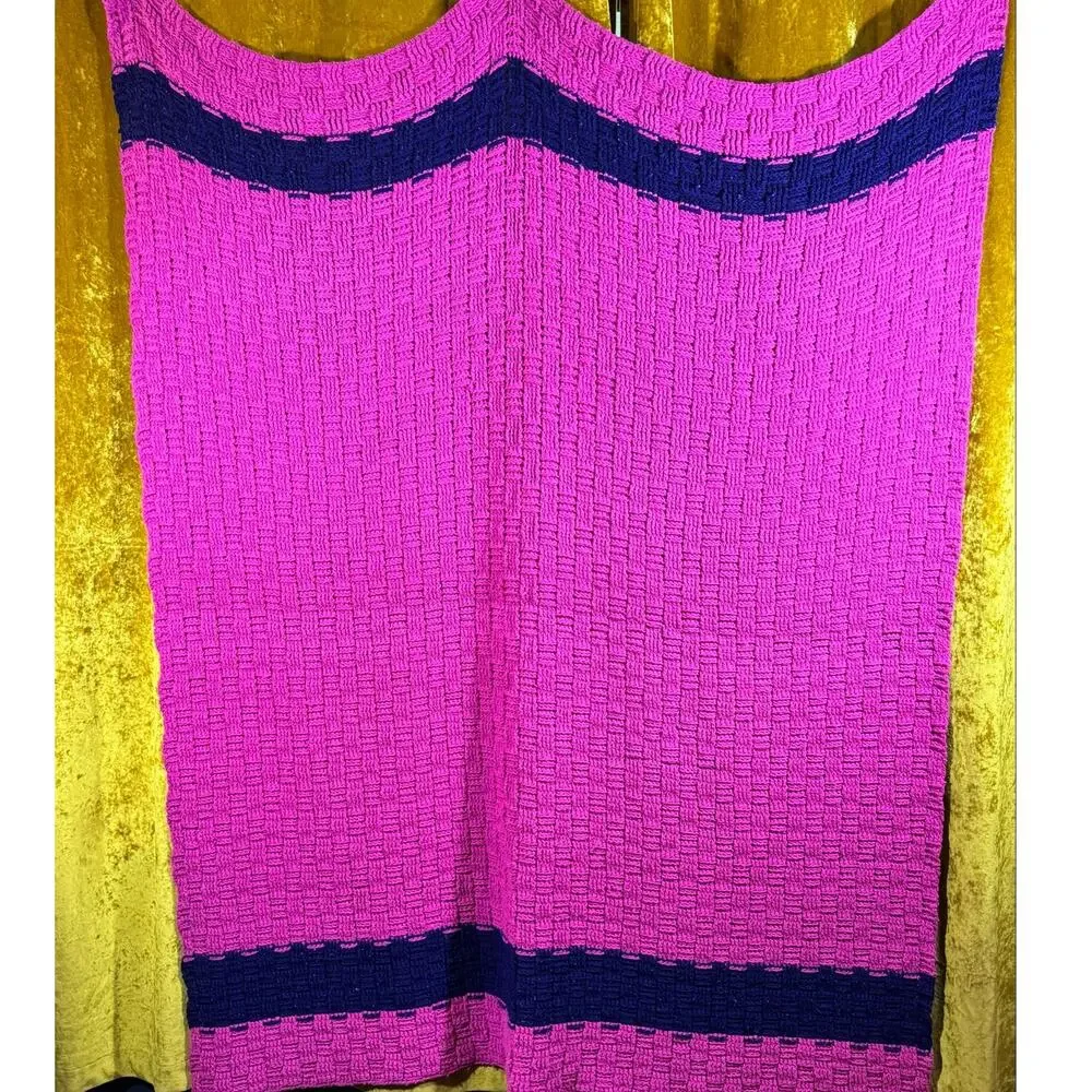 Handmade Crochet Blanket Throw Purple & Navy Blue Basketweave Large Size 54x74